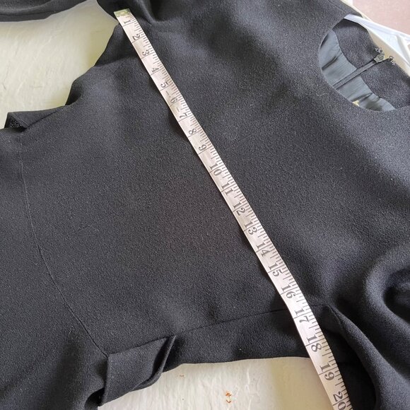 Vintage 90s Anne Klein 100% Wool Black Midi Dress Size 2 Petite - Picture 9 of 10